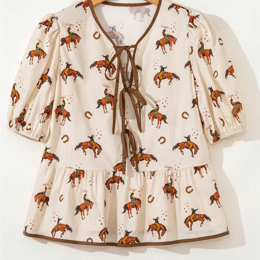 Cowboy Print tie front Blouse